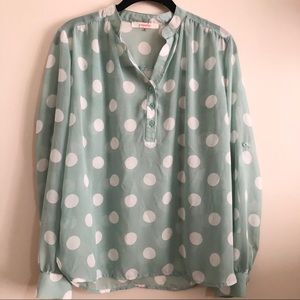 Polka dot green and white blouse